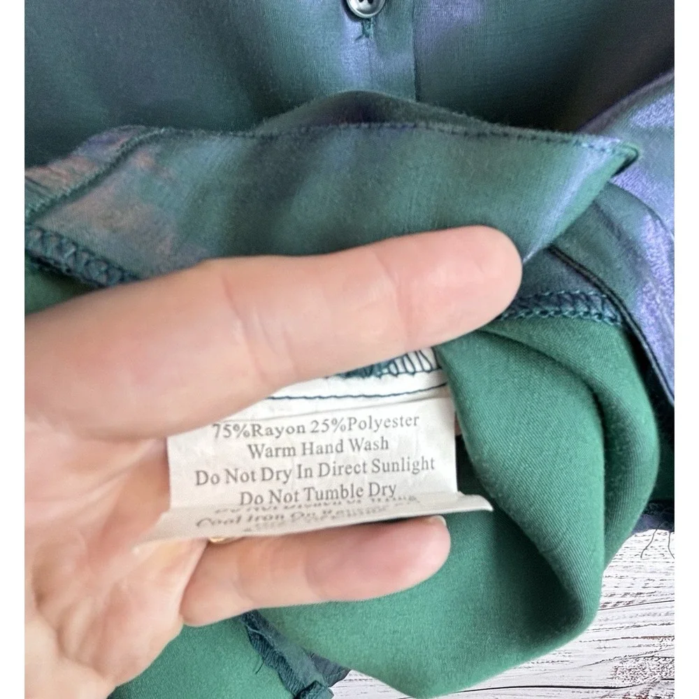 Luminous Silky Blouse XL/18 Teal Green Blue Purple 3/4 Sleeve Collared Statement